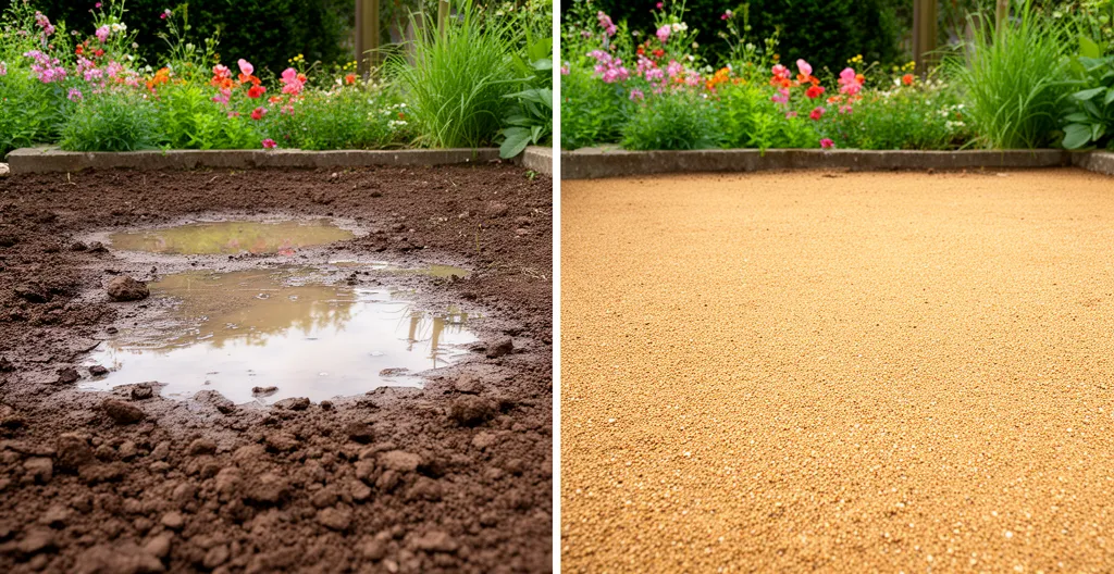 Comparaison visuelle entre sol argileux retenant l'eau et sol sableux drainant